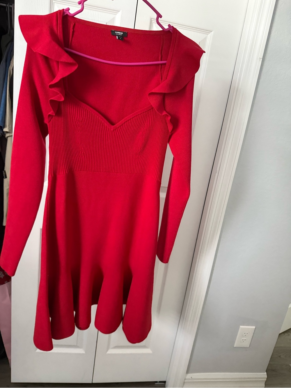 Express red Ruffle Collar Knit Dress - Picture 5 of 7